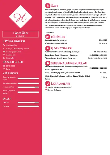 Beslenme Uzmanı Diyetisyen CV Örnekleri cv indir